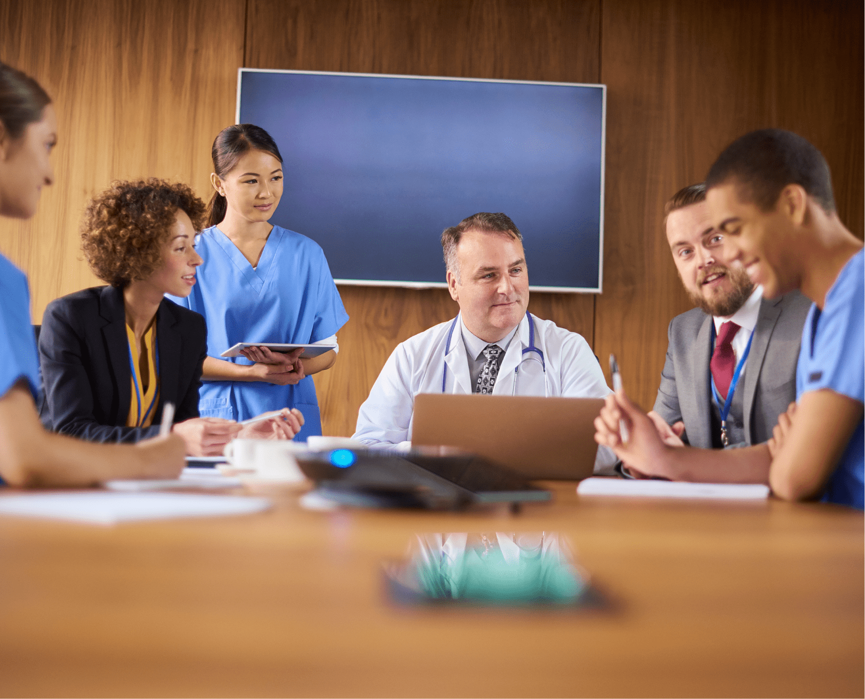 Patient education training session with healthcare professionals