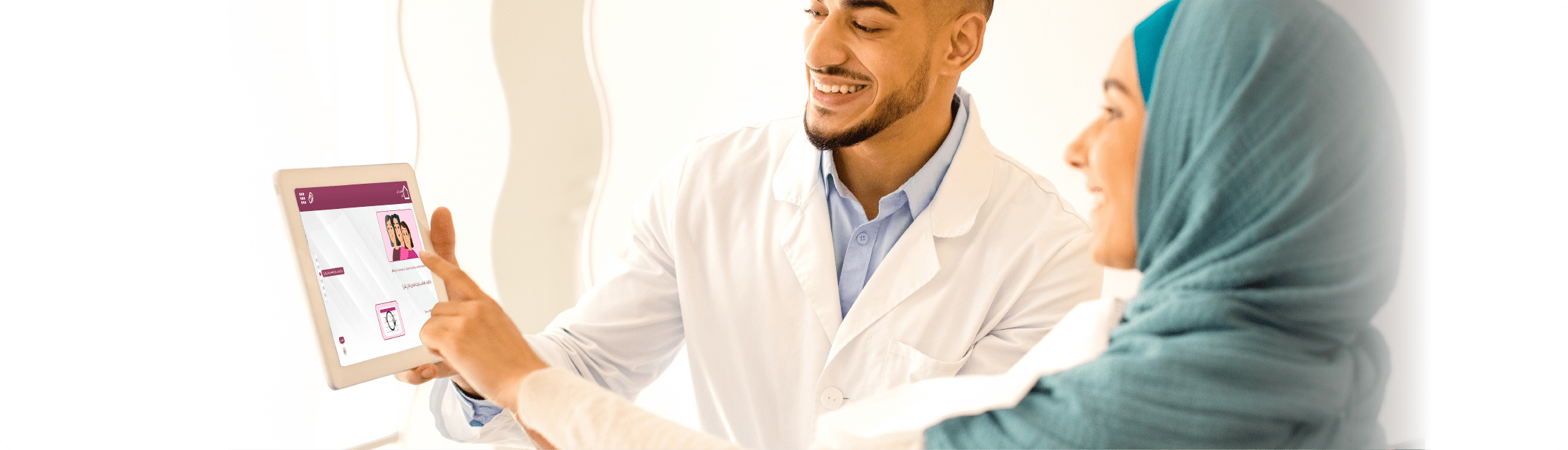 Doctor Explaining patient information leaflet in arabic