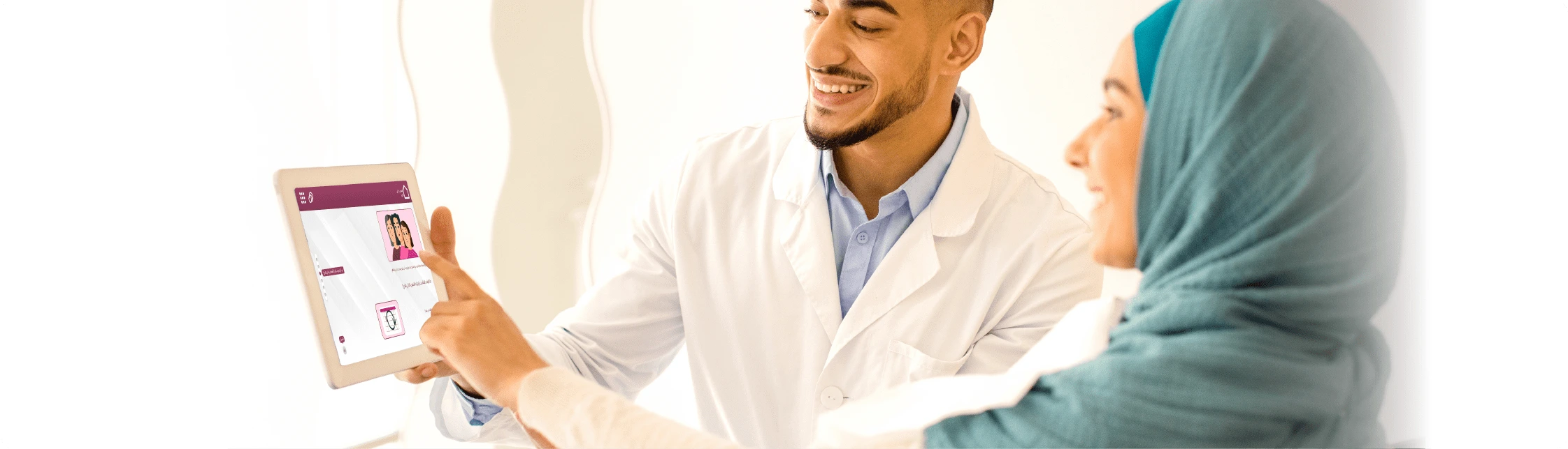 Doctor Explaining patient information leaflet in arabic