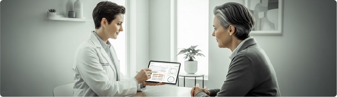 Adoctor shpwing patient a dashboard of his condition as an example for health numeracy in patient care