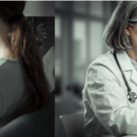 Patient attending a virtual consultation via tablet while a doctor secures medical data on a laptop, highlighting telemedicine, cybersecurity, and digital transformation in health care